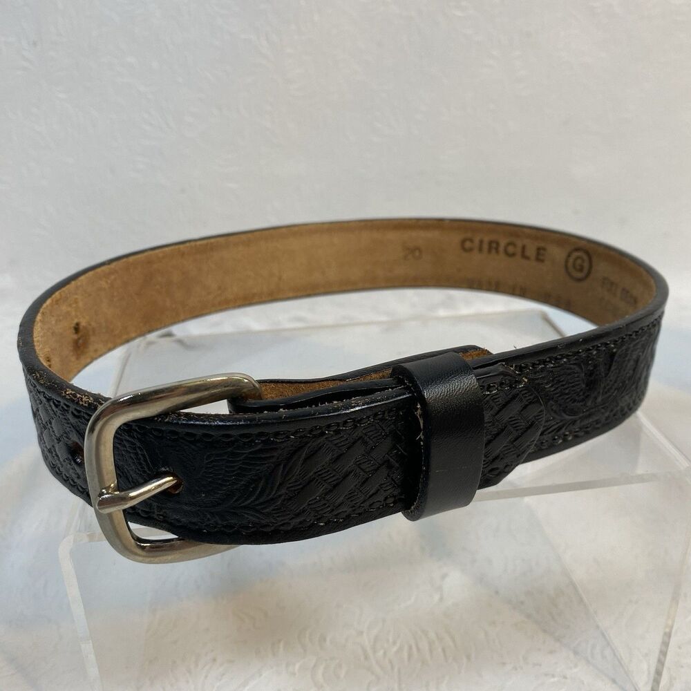 Circle G Hand Tooled Black Leather Dog Collar 20"